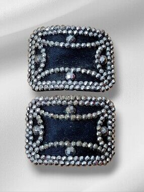 ANTIQUE Victorian Edwardian Cut Steel Silk & Leather Shoe Buckle Clips